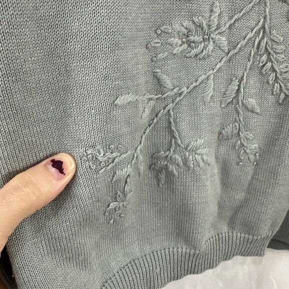 C.M. Shapes Cotton Blend Sleeveless Embroidered Mint Sage Sweater Vest Womens XL - Picture 6 of 7